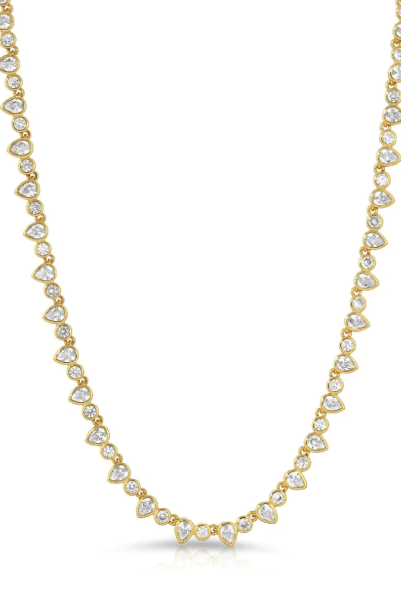 Elizabeth Stone Teardrop Tennis Necklace- Clear