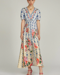 Lea Long Dress In Opal Trellis Print