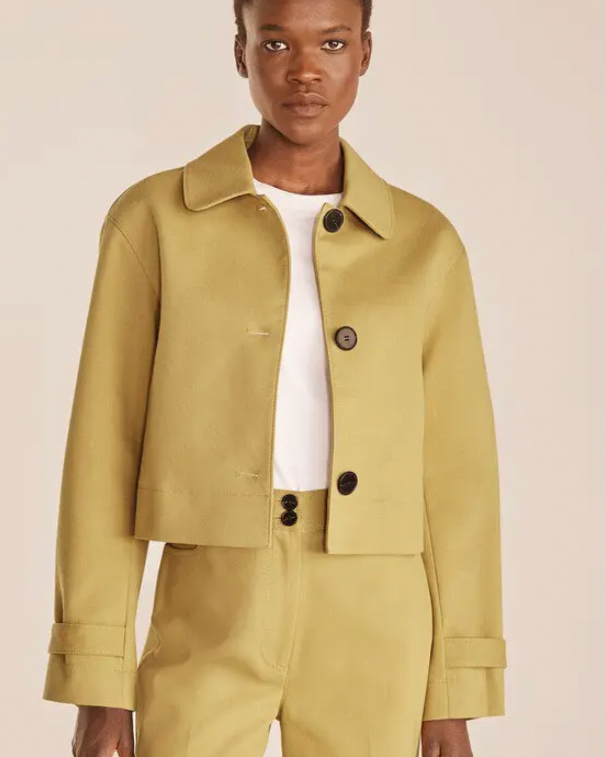 REBECCA TAYLOR Green Cropped Trench Jacket