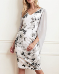 Joseph Ribkoff Off-White/Grey Floral Print Dress Style 221342