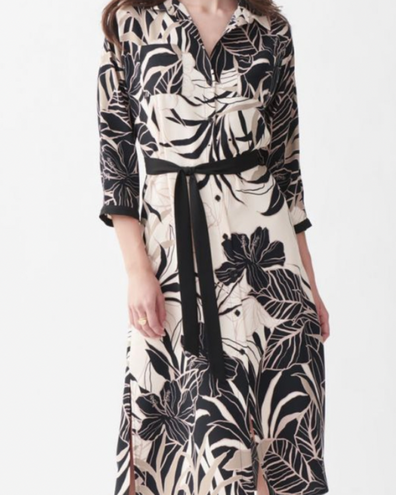 Joseph Ribkoff Beige/Black Floral Dress Style 221070
