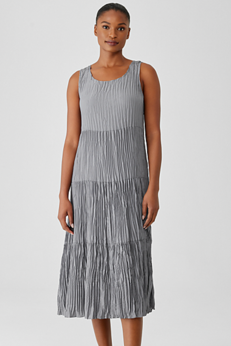 Eileen Fisher Crushed Silk Tiered Dress