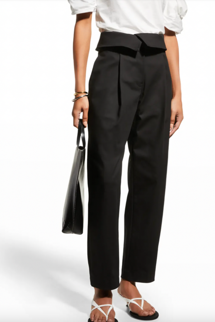 A.L.C. Coby Straight Pleated Trousers with Fold-Over Waist